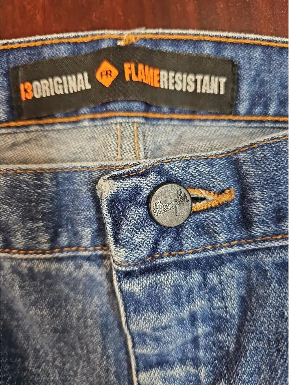 Wrangler 13 Original Fit Flame Resistant Straight Mid Wash Jeans Workwear 38X32